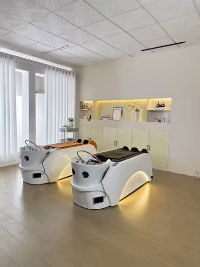 Mobiliário de salão de fábrica couro PU cadeira e cama de shampoo para lavagem de cabelos pretos